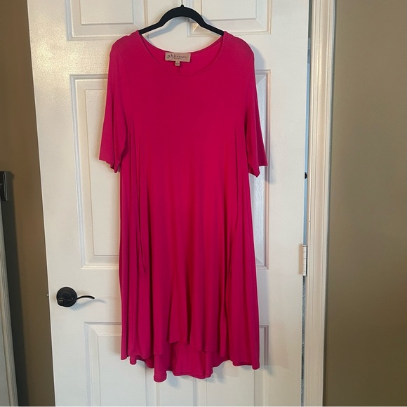 Philosophy Cashmere Scoop Neck Swing Dress Short sleeve casual Cerise Pink Small - Picture 2 of 7